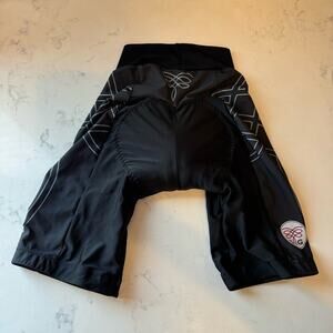 Dude Girl padded cycling bike shorts DG logo tribal graphic accents black size S